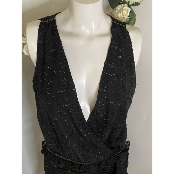 Ramy Brook Womens Black Beaded V-Neck Drape Detail Sleeveless Shift Dress Size 2 - Picture 16 of 16